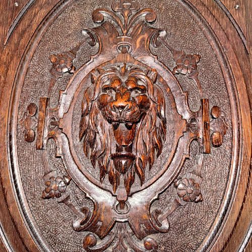 Antique lion oak wood carved - wood,