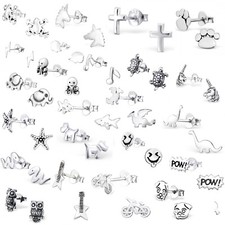 Girls Boys 925 Sterling Silver Stud Earrings SINGLE or PAIR Unicorn Dog Cat Owl