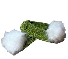 Disney Tinker Bell Green Velvet Pom-Pom Slippers Women’s 7-9 Fairy Shoes