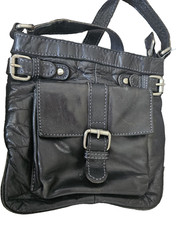 Bolla Black Genuine Leather Shoulder Bag with Multi-Pockets and Adjustable Strap