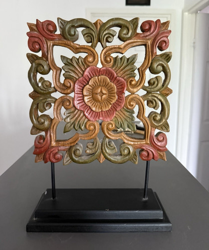 Carved painted wooden floral - carved,