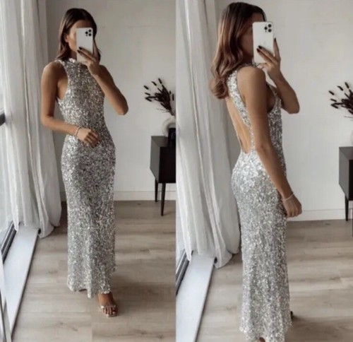 Zara silver sequin open back - silver,