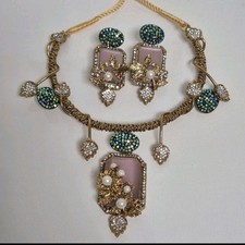 Turkish Pink Hasli Necklace Set With Earrings south Indian Jewellery set 