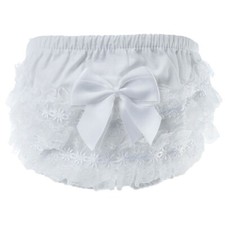 Baby Girls Frilly Bloomers Cotton Nappy Cover Knickers Pants Romany Lace Bow NEW