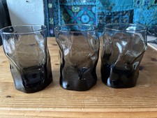 3x Bormioli Rocco smoky grey tumblers glasses drinking wavy textured