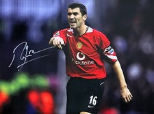 RARE ROY KEANE SIGNED MANCHESTER UNITED 16x12 FOOTBALL PHOTO COA & PROOF 