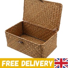 Rustic Handmade Seagrass Storage Basket with Lid - Versatile Organizer for Home
