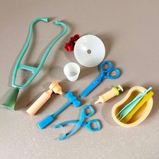 Vintage USSR Doctor 12 Plastic Tools Toy Set 1980s Soviet Medical Kit with Box