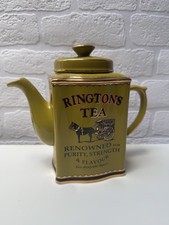 Ringtons Tea Merchants, vintage, ceramic, olive green teapot