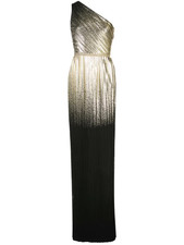Marchesa Notte - One Shoulder Pleated Gown in Navy Blue and Gold Metallic