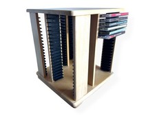 Vintage 80-CD Wooden Rotating Storage Tower Lazy Susan Carousel Rack | Retro 90s