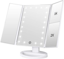 WEILY Makeup Mirror, 1x /2x/3x Trifold Mirror with 21 LED Lights White 