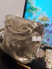 Women's Stylish Golden Color With Rhinestones Bag With  Adjustable Strap