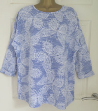 WOMEN'S B & M CASUAL INDIGO BLUE MIX BUTTERFLY TWILL KNIT TUNIC TOP size 18