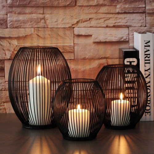 Black cage open wired candle - open,