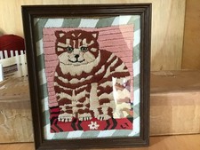 FRAMED COMPLETED CROSS STITCH: TABBY CAT : 18 cm x 21 cm
