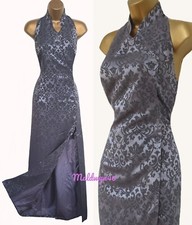 KAREN MILLEN ✩ CLASSIC VINTAGE SILVER BLUE JACQUARD ORIENTAL MAXI DRESS ✩ UK 12