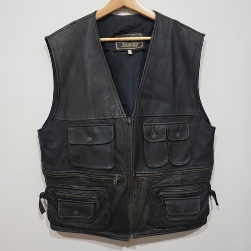 Real leather biker vest mens - real,