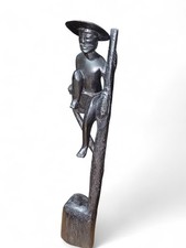 Vintage Hand Carved Wooden Man on Tree Figure African Ebony Wood 26 cm
