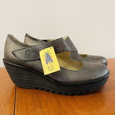 Fly London Women’s EUR 41 UK 8 Leather Shoes FRAN/MOUS ANT.SILVER/BLK New