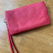 Leather Wallet Coral Pink Clutch Zip Small Spacious Card Holder