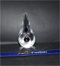 LARGE "TEARDROP" PAPERWEIGHT SIGNED ART CRYSTAL WITH LABEL RED SWIRLS STANDS 15c