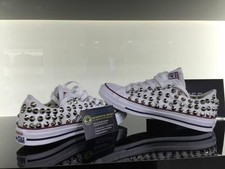 Converse White Custom Studded Bass Silver Clean Skull Skull
