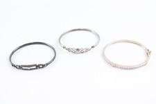 Sterling Silver Stone Set Bangles Channel Set Plaited x 3 (27g)