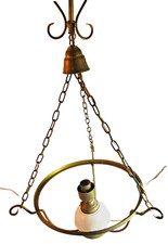 Vintage brass hanging lamp light converted electric from oil lamp