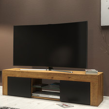 130cm TV Unit Oak Matt Body | Black Matt Doors Cabinet | Modern Storage Unit