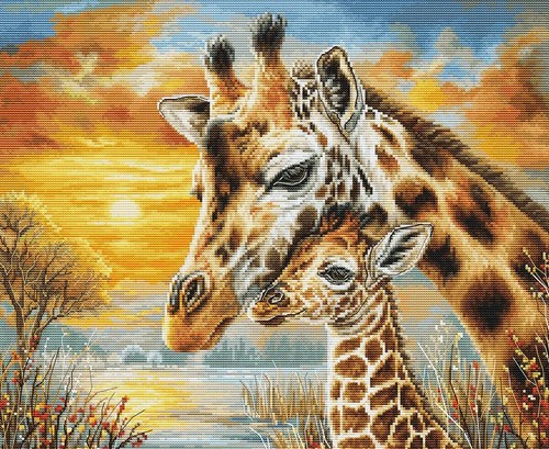 Giraffe cuddle cross stitch - giraffe,