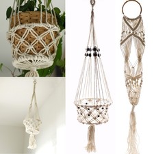Macrame Pot Holder Beaded Long