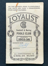 Vintage 1955-56 Belfast Loyalist Charity & Benevolent Pools Club Membership Card