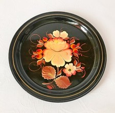 Soviet vintage steel tray - USSR hand-painted tray - stainless steel plate