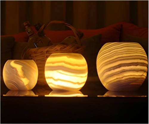 Single alabaster candle - alabaster, holder