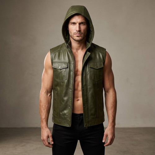 Olive green leather vest - olive,