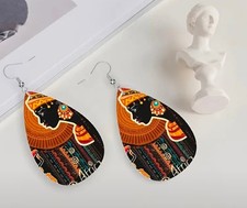 African Queen Acrylic Earrings 2D Teardrop Tribal Art Jewelry, Lightweight Gift