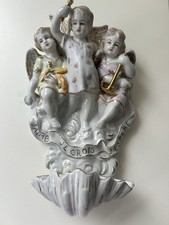 Vintage German Porcelain Holy Water Font Angels