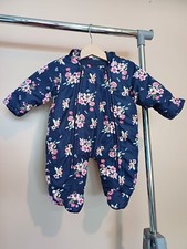 Baby Girl Pramsuit Snowsuit 0-3 Months Bebe Bonito Navy Flowers All in One Hood