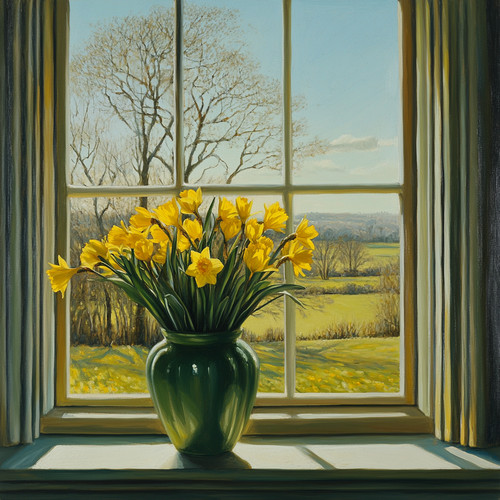 Daffodils vase oil - in,