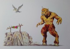 Sinbad , Cyclops  signed drawing PRINT Ray harryhausen inspired 