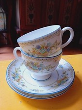 Vintage Wedgwood English Bone China Petersham Footed Cup & Saucer Set x2, VGC
