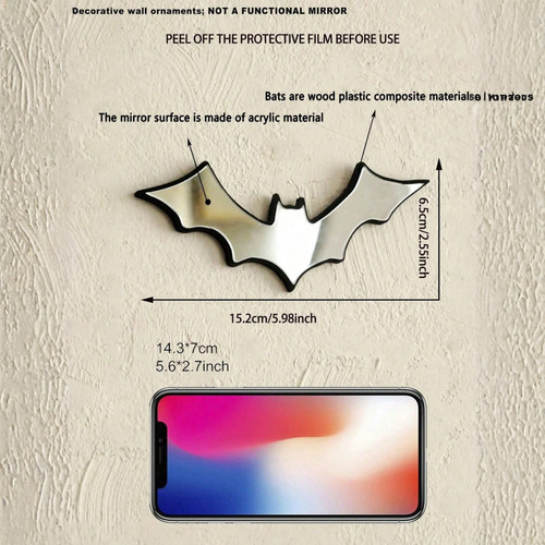 Bat shaped mirror wall decor - bat,