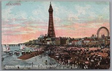 BLACKPOOL - Lancashire Tower Wheel & Old Promenade Postcard Posted 1906
