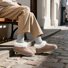 Womens Slippers Beige Faux Fur