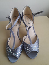 Ladies Debut Diamonte & Crystal Wedding Prom Shoes Grey 4 Heel 3 in Worn Once