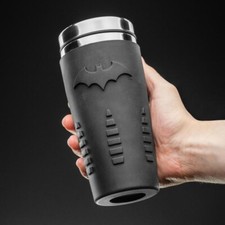 Batman travel mug 450ml (15 fl oz) double-walled black silicone sleeve