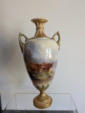 Royal Worcester Harry Stinton Highland Cattle Vase 1921 12inches