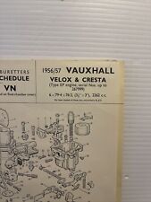 ZENITH CARBURETTOR SERVICE BULLETIN VAUXHALL VELOX CRESTA 1956/57 34 VN EP ENGIN