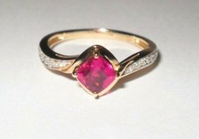 African Rubellite and Diamond  Ring- 9ct  Gold- size- Q  (QVC )